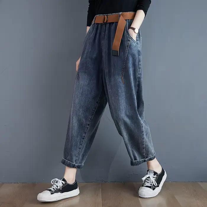 Style littéraire rétro jean femmes taille élastique Denim Harun pantalon automne hiver femme décontr