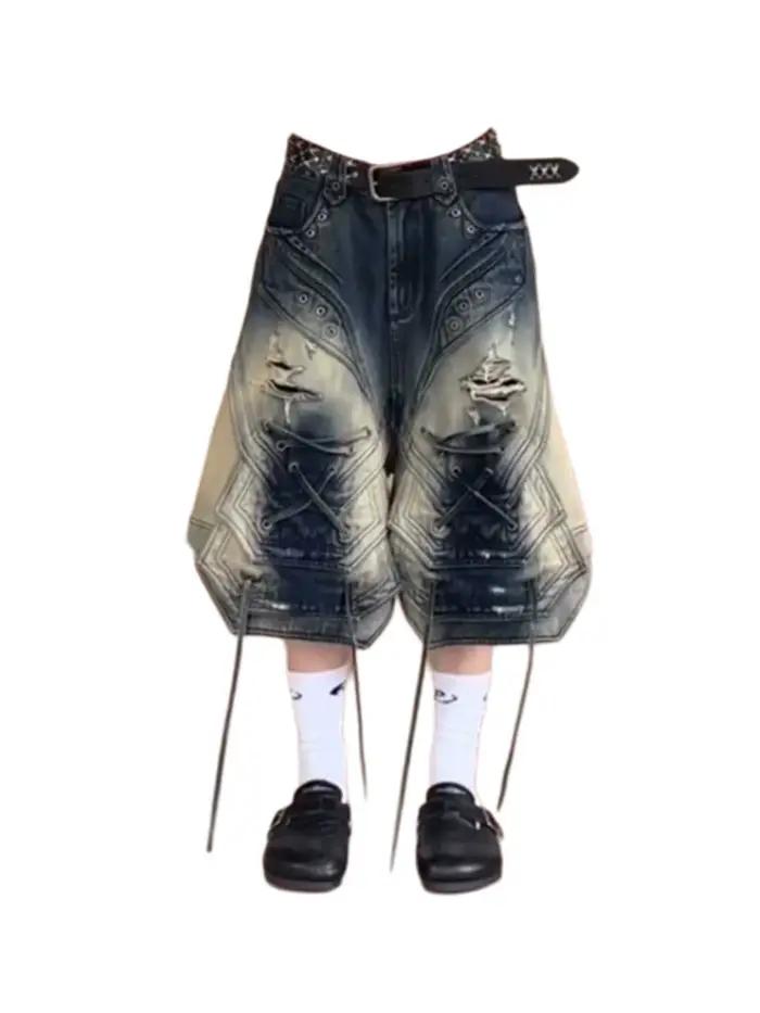 Femmes déchiré Jean Vintage Harajuku Y2k Baggy mollet longueur Jean pantalon japonais années 2000 St