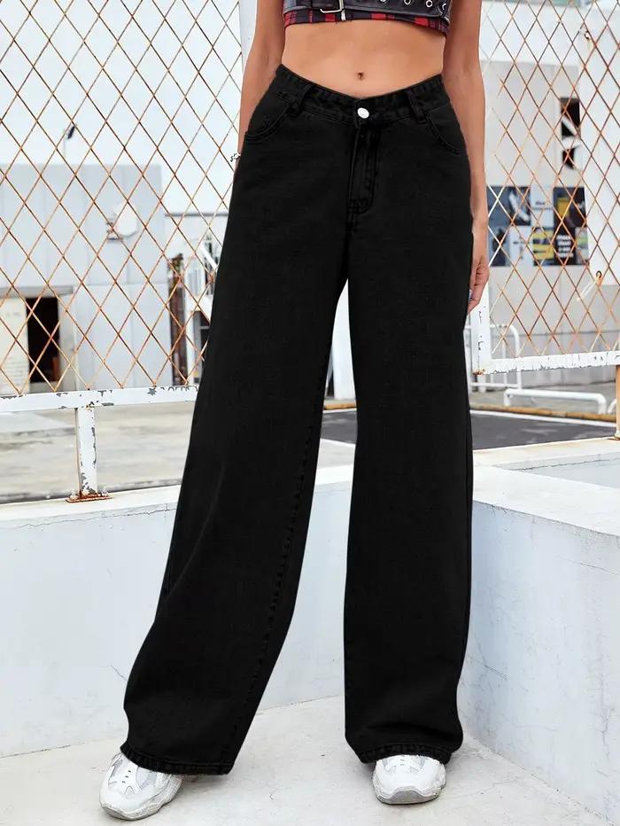 Jeans en denim à taille haute pour femmes, coupe droite, tendance, à porter tous les jours, pantalon