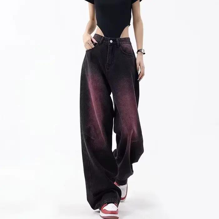 Pantalon en denim taille haute pour femme, jean Harajuku vintage, jambe large, cyber hélicoptère, st