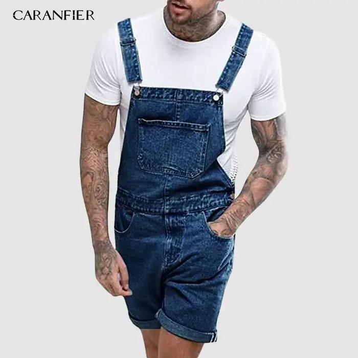 CARANFIER été hommes jean salopette avec poche décontracté Denim combinaison courte pantalon homme j