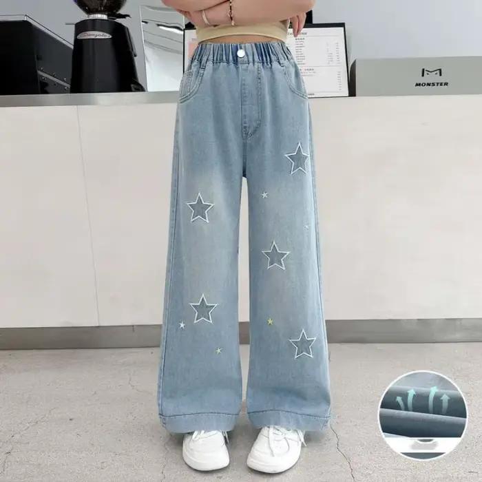 UNITIM – jean d'été pour filles, pantalon en Denim imprimé étoiles rétro, taille élastique ample, po
