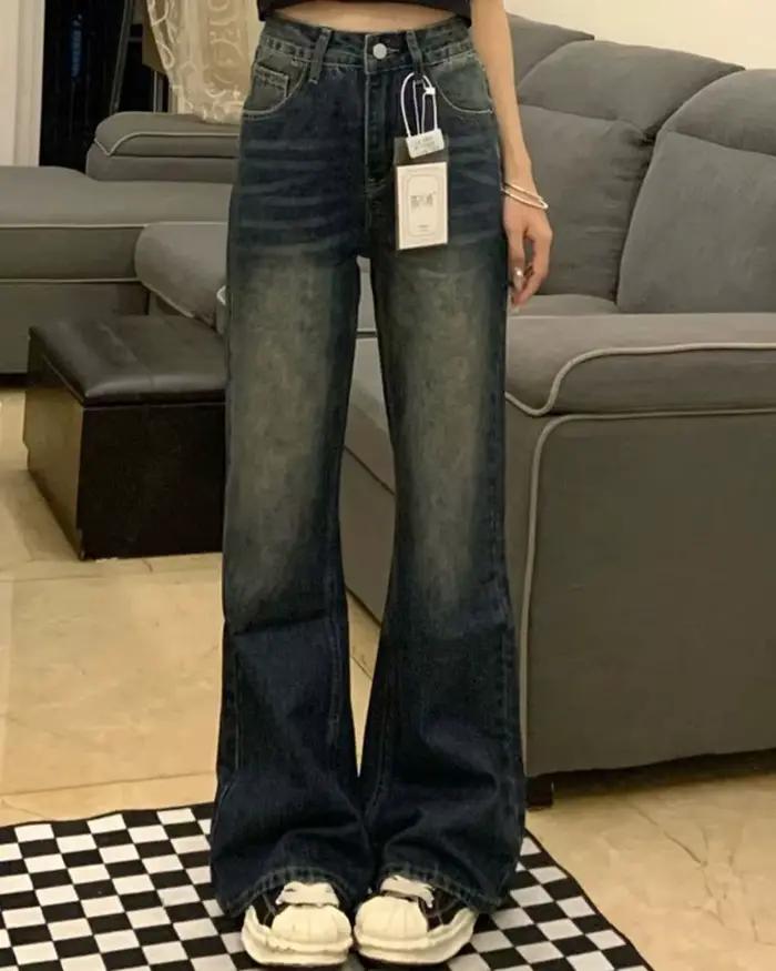 Micro Denim rétro pour femmes, coupe droite, Style printemps-automne, Figure en forme de poire, gran
