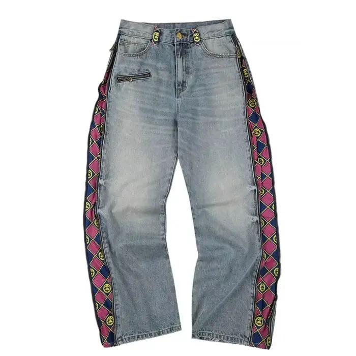 Jean baggy JoJo Anime pour hommes et femmes, avec fermeture éclair décorative, taille haute, jambe l