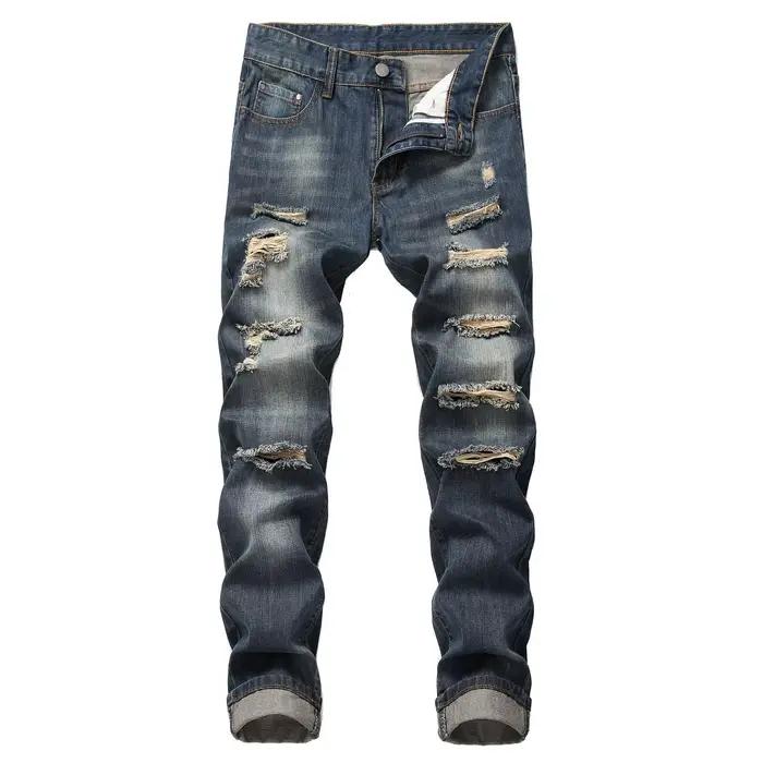 Jean Déchiré Droit Slim pour Homme, Pantalon en Denim, Sans artificiel astique, en Lambeaux, Style S
