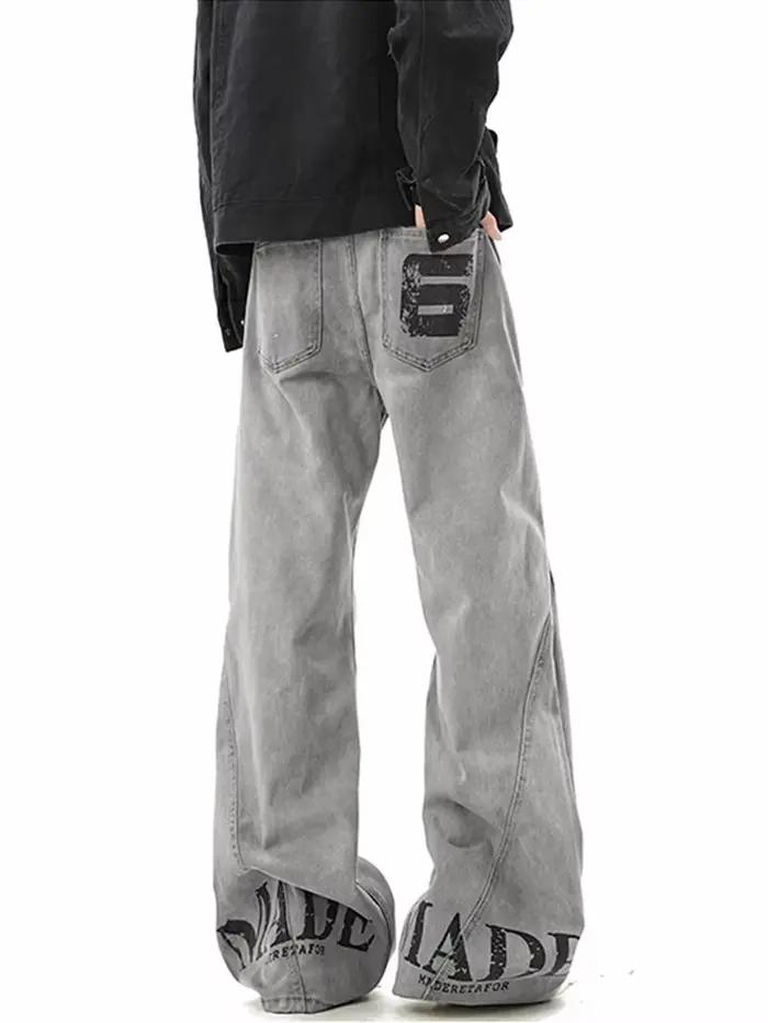 Nouveau Jean Y2K 2026 pour Homme, Imprimé Lettres, Style High Street, en Denim Lavé Coupe Droite Amé