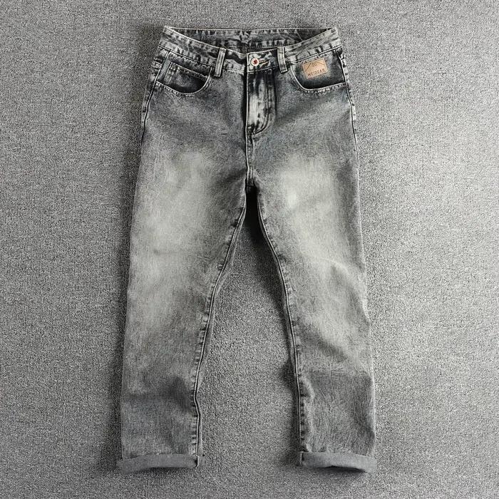 Jeans déFlexvintage pour hommes, pantalons décontractés pour jeunes, coupe droite, vieux bleu et gri