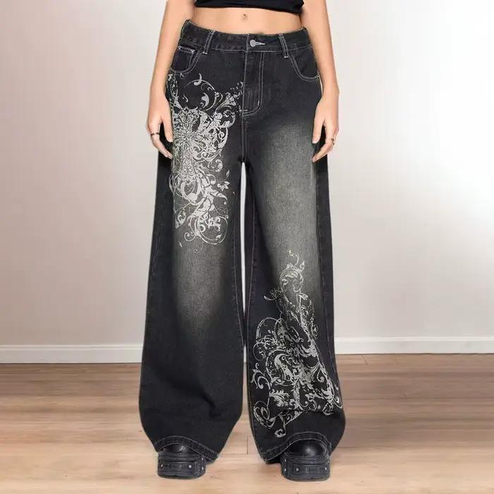 Jean Baggy imprimé Vintage Y2K Harajuku tendance hommes et femmes Hip Hop mode décontracté Joker Cou