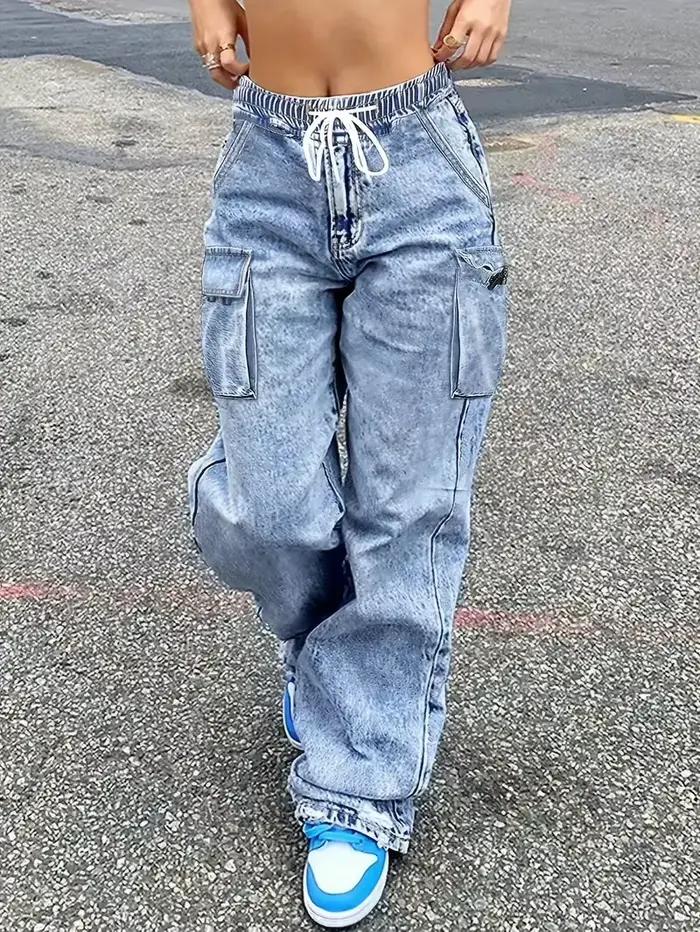 Pantalon Cargo jean femme Streetwear pantalon droit poches multiples taille haute Vintage en détress