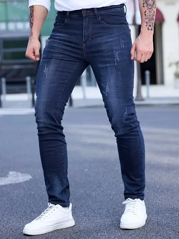 2025 printemps automne hommes mode déchiré jean moulant Style de rue Vintage lavage solide Denim déc