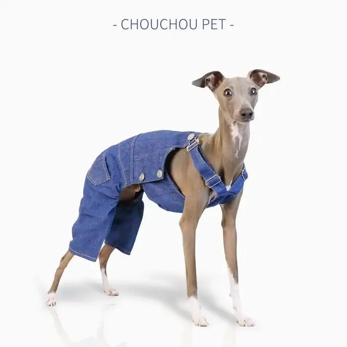 Salopette en denim lévrier italien rétro classique tissu de protection des jambes pantalon réglable 