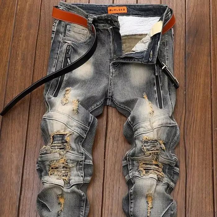 Jean classique de luxe pour homme, pantalon droit, denim déchiré rétro, pantalon de travail pour mot