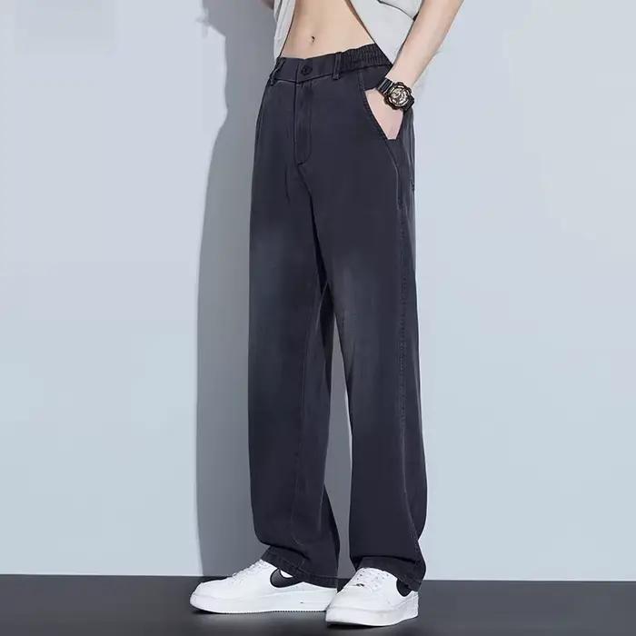 Jean d'été de luxe pour hommes, en tissu Lyocell, coupe droite décontractée, taille élastique, panta