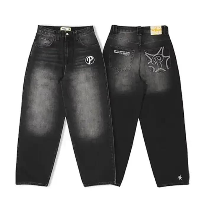Jean Baggy délavé pour femmes, tendance américaine, rétro gothique, broderie graphique, Y2K, Harajuk
