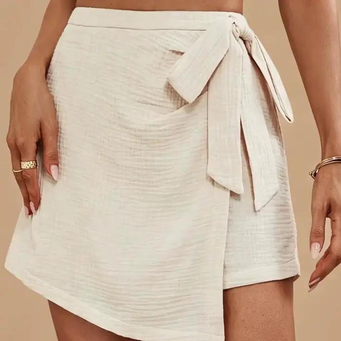 Jupe-short enveloppante pour femme |   Jupe-short en gaze de coton taille haute |   Jupe-short décon
