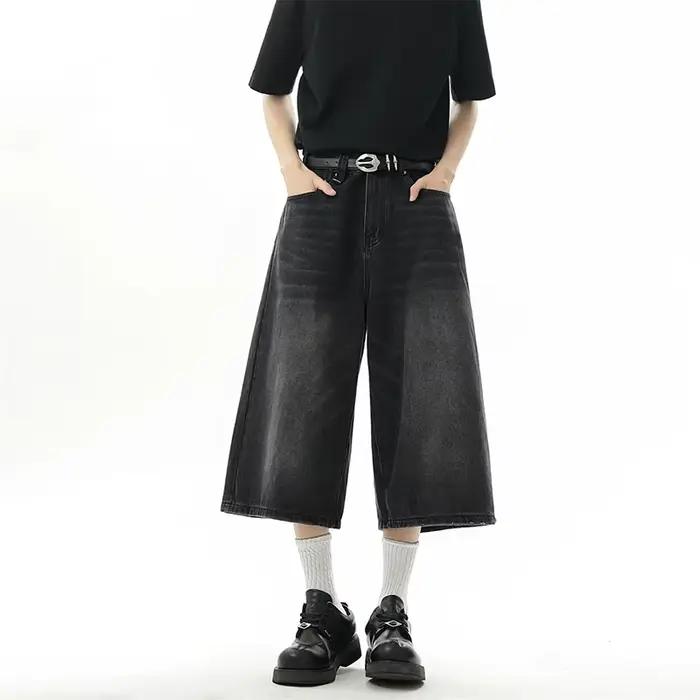 Short en Denim Baggy pour hommes, mode rétro décontractée, ample, jambes larges, longueur mollet, St