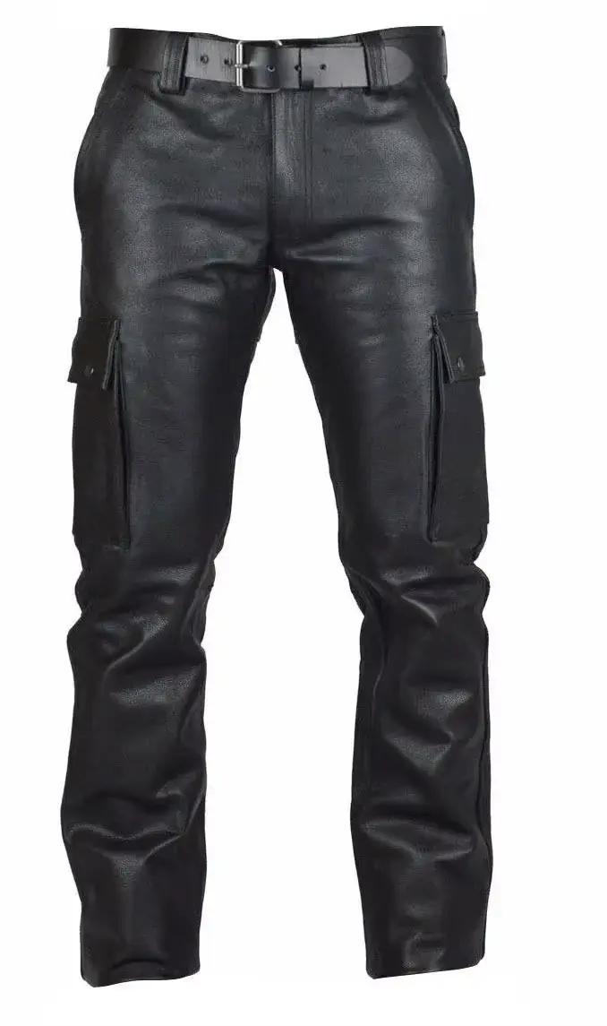 Pantalon homme automne hiver Punk rétro Goth Slim pantalon Long décontracté Faux cuir mode décontrac
