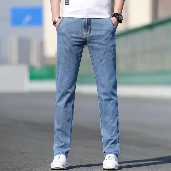 KUBRO 2024 été nouveaux hommes ample Stretch gris jean mode décontracté Stretch jambe droite Denim p