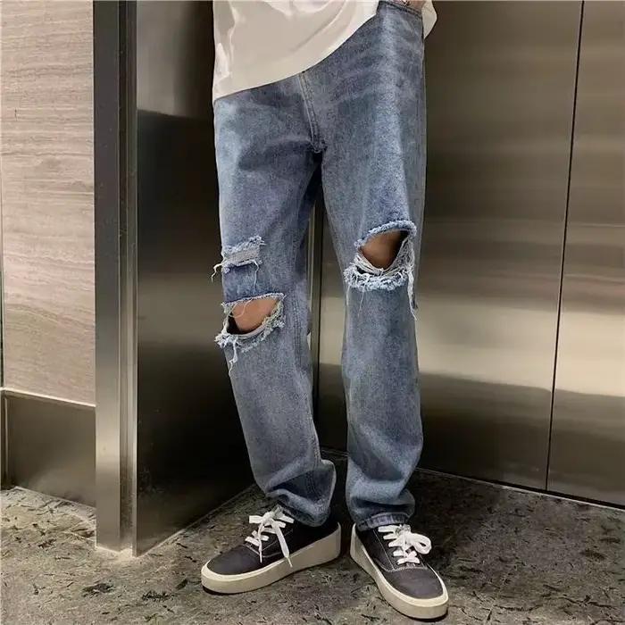 Jean à Jambes Droites de Style Coréen pour Homme, Pantalon de Mendiant Rayé à Neuf Points, Style Chi
