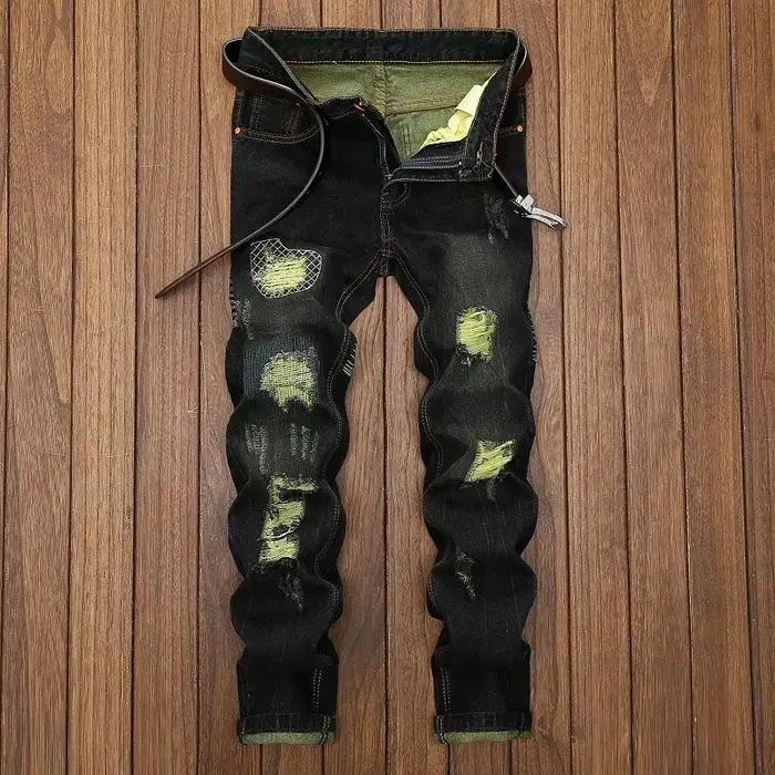 Jean Déchiré Vintage pour Homme, Pantalon Droit en Denim, FjMale, DistMurcia, Personnalisé, pour Mot