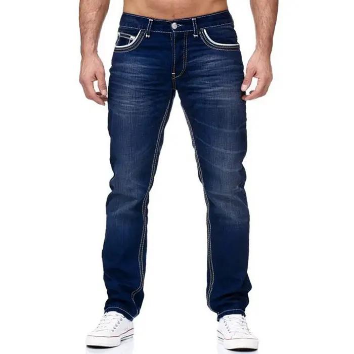 Pantalon en jean vintage pour homme, poches délavées, taille moyenne, fermeture éclair, mouche adt, 