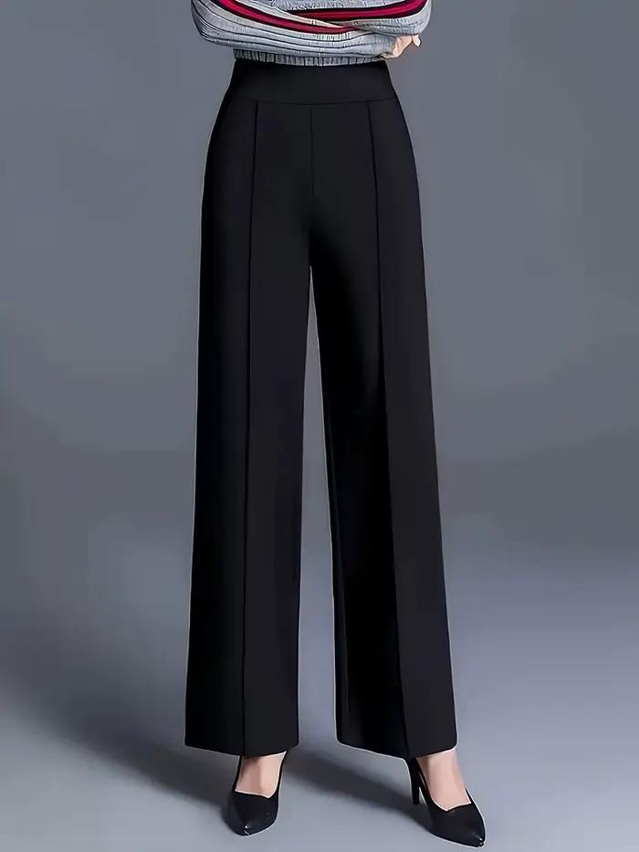 Pantalon taille haute à jambes larges pour femmes, taille élastique, coupe droite ample, tendance et