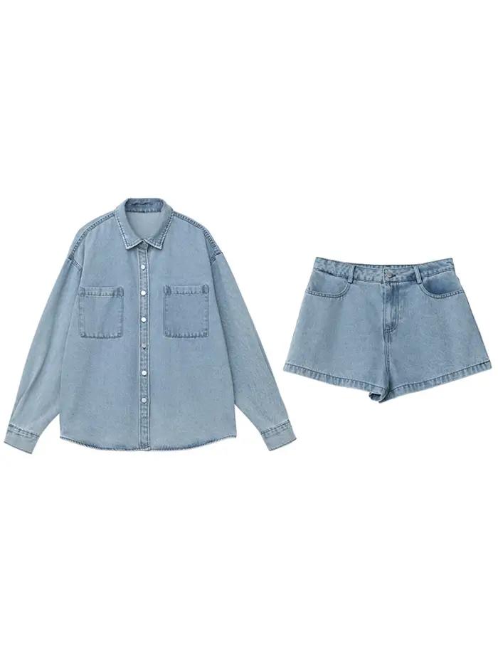CHIC VEN Chemise en jean coréenne pour femme, bleue, à manches longues, unie, décontractée, vintage,