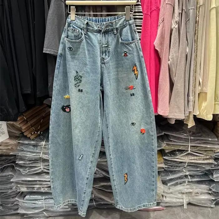 Grande taille 5XL 140kg automne Vintage jean élastique Wasit broderie jean pour femme pantalon à jam