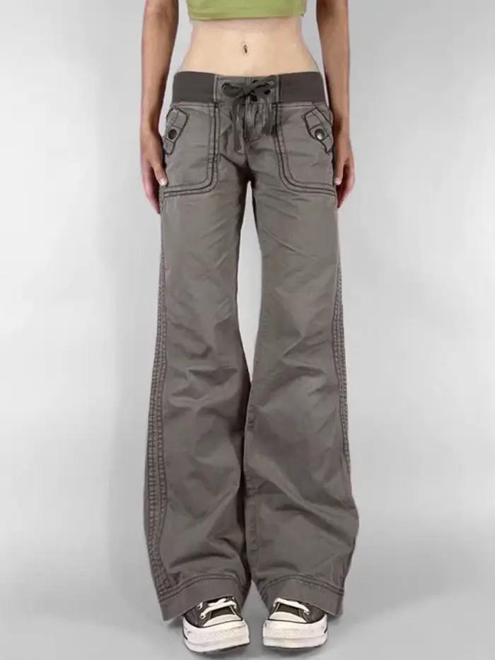 Jean Cargo en détresse pour femmes, Streetwear, taille basse, pantalon Grunge avec poches, vêtements