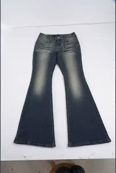 Jean évasé délavé taille basse style rétro urbain, coupe slim sexy, style Millennial Spice Girl, pan