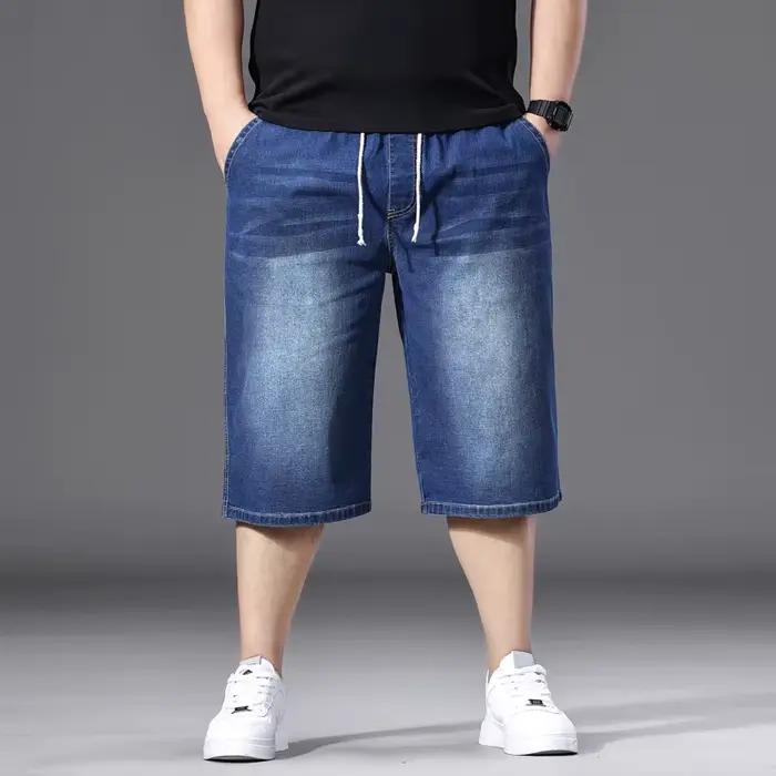 Shorts en jean pour hommes grande taille, décontractés, élastiques, mode estivale, taille mi-haute, 