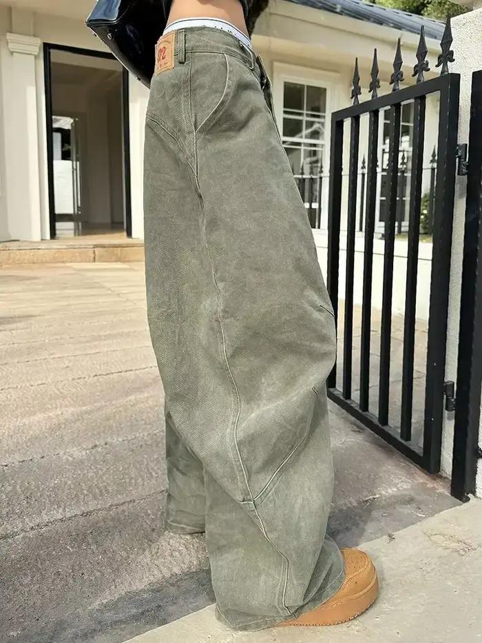 Jean Cargo délavé Vintage Y2K pour femmes, Harajuku cimaire, jambes larges, pantalon en Denim rétro 