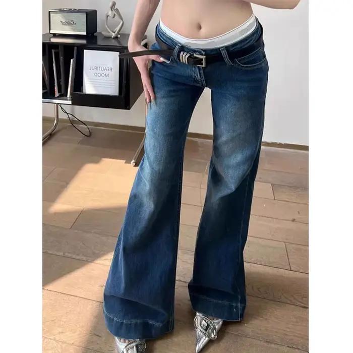 Lucyever-Jeans taille basse pour femmes, pantalons évasés en denim amincissants, jambe large, mode c