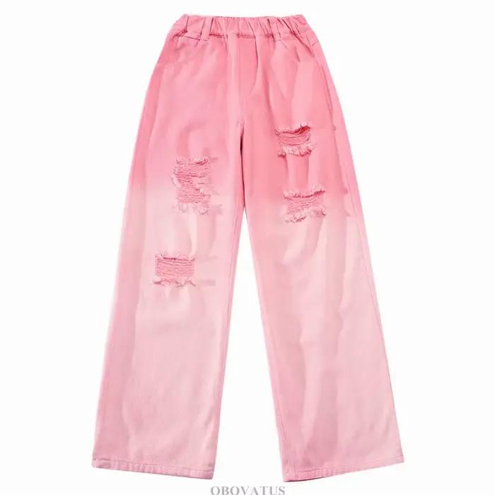 Mode enfant rose dégradé jean pour fille haute rue détruire Denim pantalon enfants concepteur cassé 