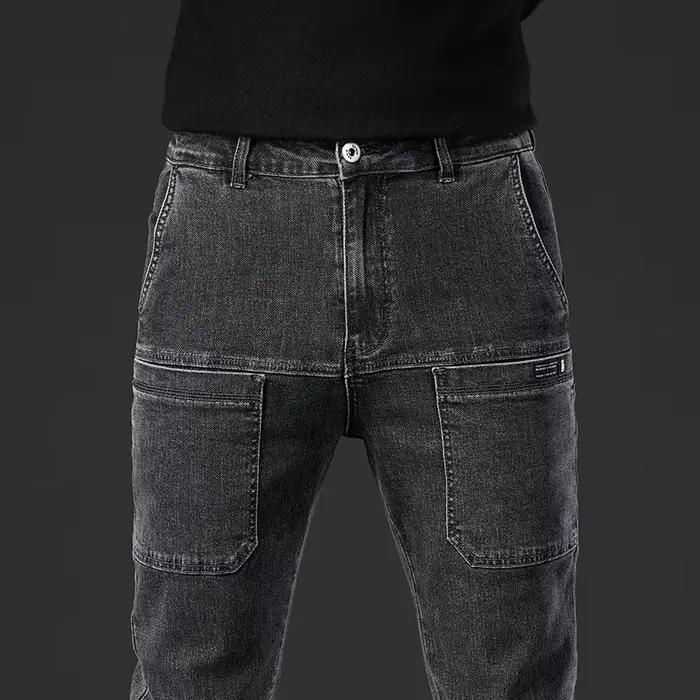 Jean en Denim à 6 poches pour hommes, pantalon décontracté en Denim à haute élasticité, droit, taill
