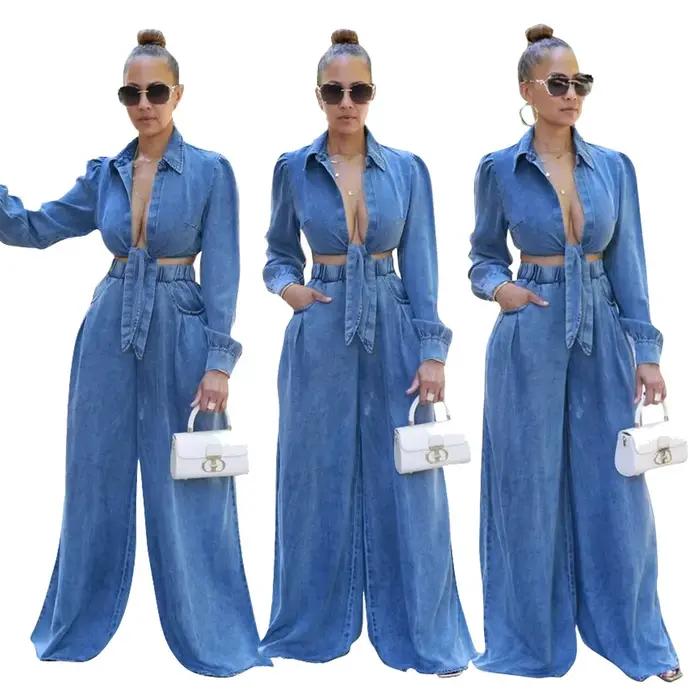 Ensemble de jeans décontractés à jambes larges, nouvelle mode féminine, tenue en denim ample, confor