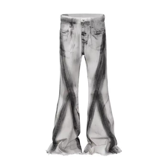 Jean sale pour hommes, Style rétro lourd, dégradé de couleur contrastée, Micro corne, marque tendanc