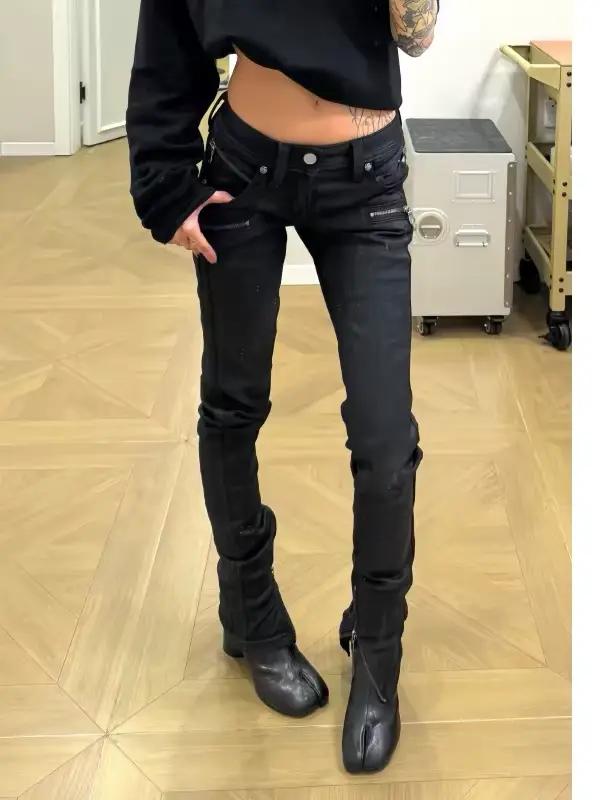 Jeans ajustés à fermeture éclair pour femmes, style Harajuku, sexy, taille basse, denim extensible, 