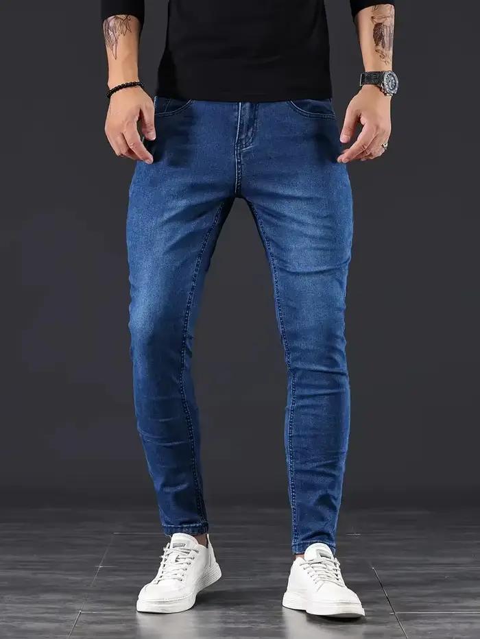 Mode rue Style gris jean moulant hommes Vintage lavage solide Denim pantalon hommes décontracté coup