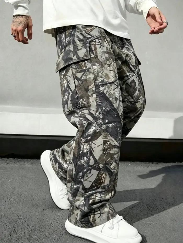 Jean de travail ample à jambe droite camouflage pour homme – Confortable et polyvalent, idéal pour t