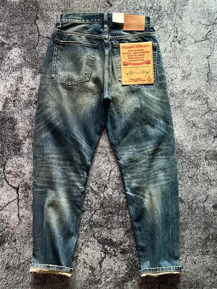 Jean en Denim Délavé pour Homme, 100% Coton, Pantalon Droit, Vintage, Selvedge, Doux, Y2k, Jeune, Au