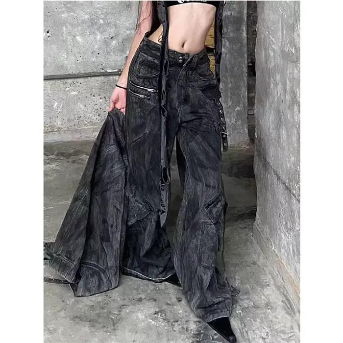 Jean noir femmes Style américain Y2K 90S Vintage taille haute Jean pantalon droit Streetwear décontr