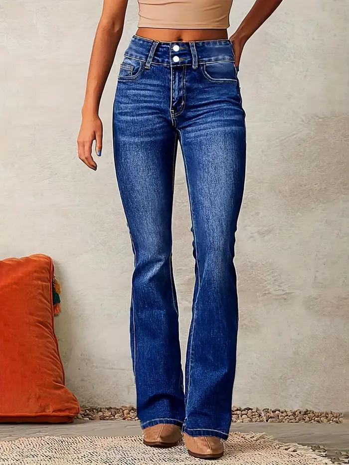 Jean évasé pour femmes, pantalon Long en Denim, moulant, décontracté, élégant, Vintage, poches à bou