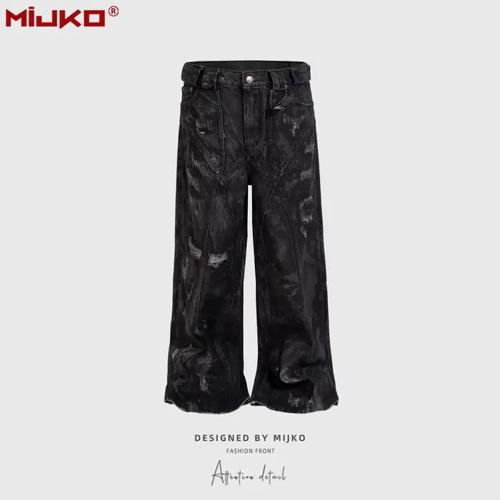 MIJKO Jeans ample à pattes évasées peints en 3D sur mesure ZJ133