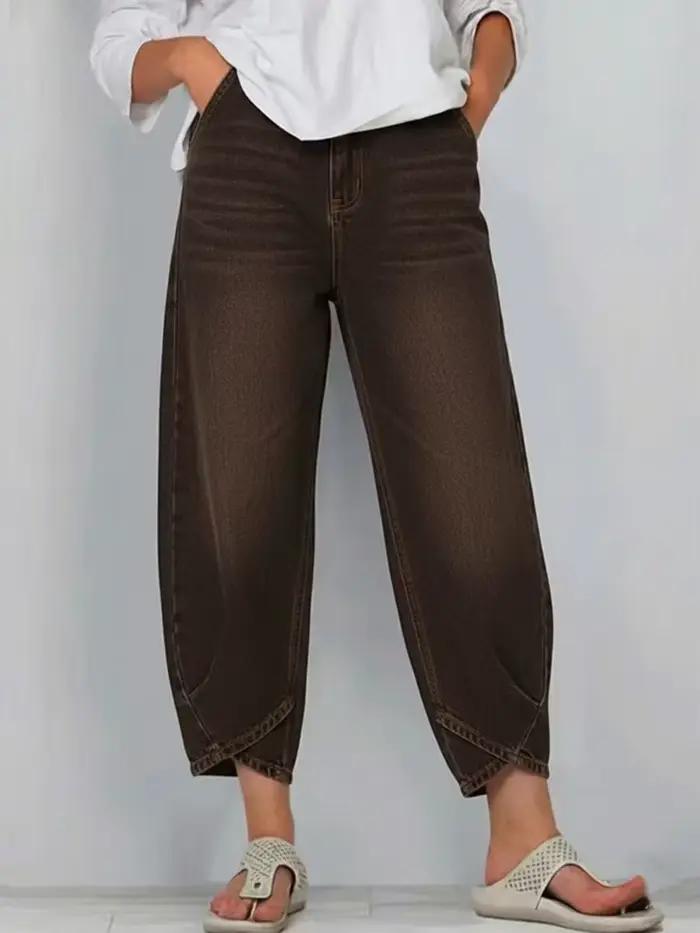 Jean décontracté ample à jambe large pour femme, en mélange coton-polyester, confortable, taille hau