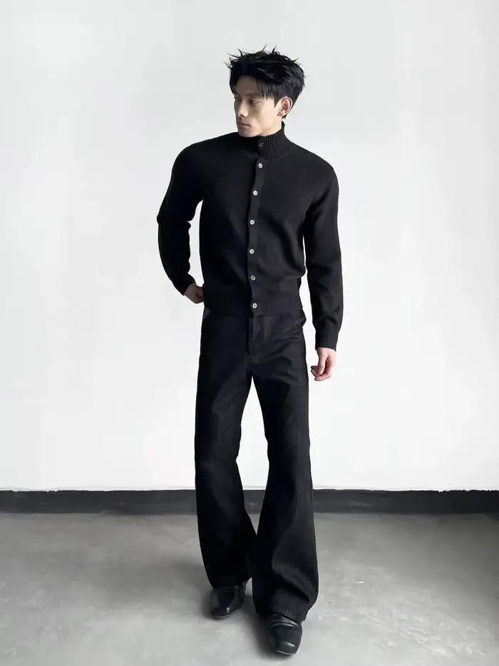 Jean noir style minimaliste pour homme, pantalon unisexe d'été, coupe large, décontracté, taille hau
