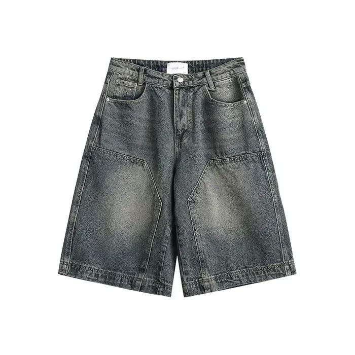 Femmes Y2K Vintage Baggy Jean Shorts Lavé Jambe Large Capri Pantalon Décontracté Baril Jeans Denim S