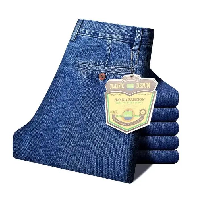 2021 épais coton tissu coupe décontractée marque jean hommes décontracté classique droit ample jean 