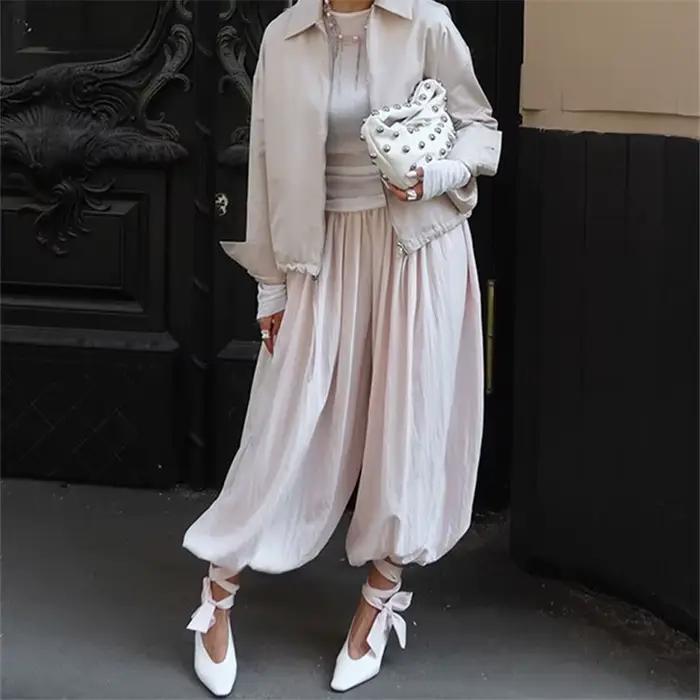 Pantalon Baggy ballon Y2K pour femmes, bulle plissée, surdimensionné, jambes larges, lanterne, sarou