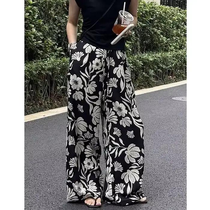 Pantalon à jambes larges pour femmes, été, fin, imprimé, nouveau Style, cordon de serrage, élastique